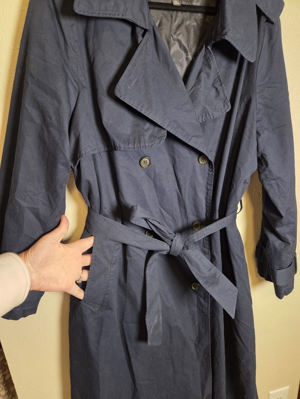 Banana Republic Classic Cotton Twill Trench Preppy Navy Lined 804230 Women's XL - Picture 5 of 15